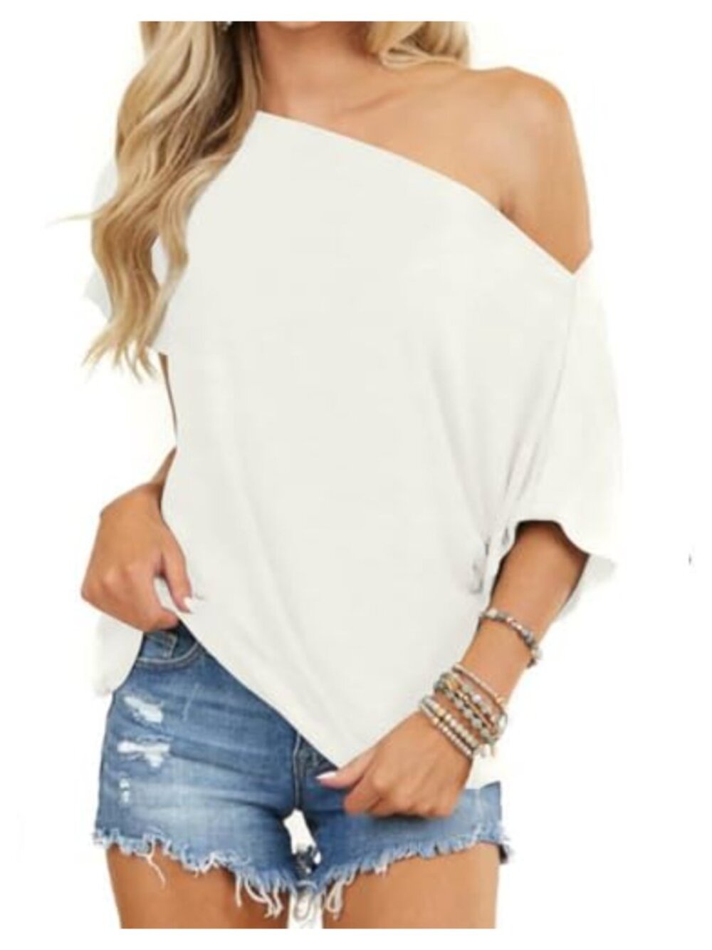 Off Shoulder Short Sleeve Batwing Tunic Top Loose Oversized Women's Tee